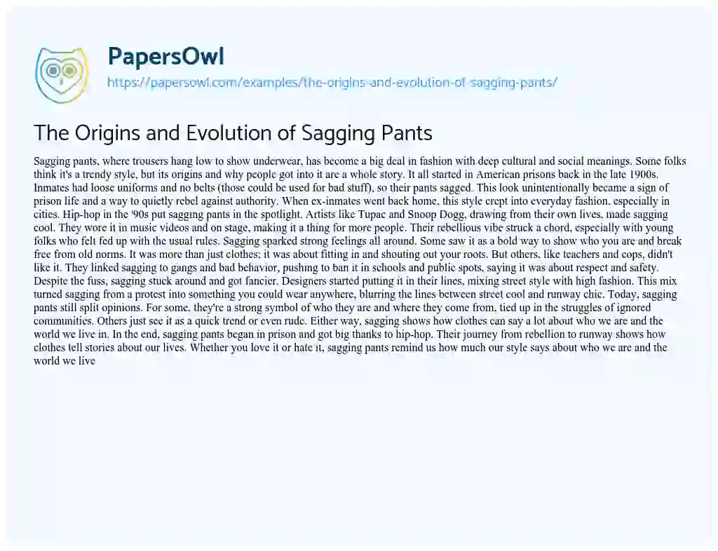 Essay on The Origins and Evolution of Sagging Pants