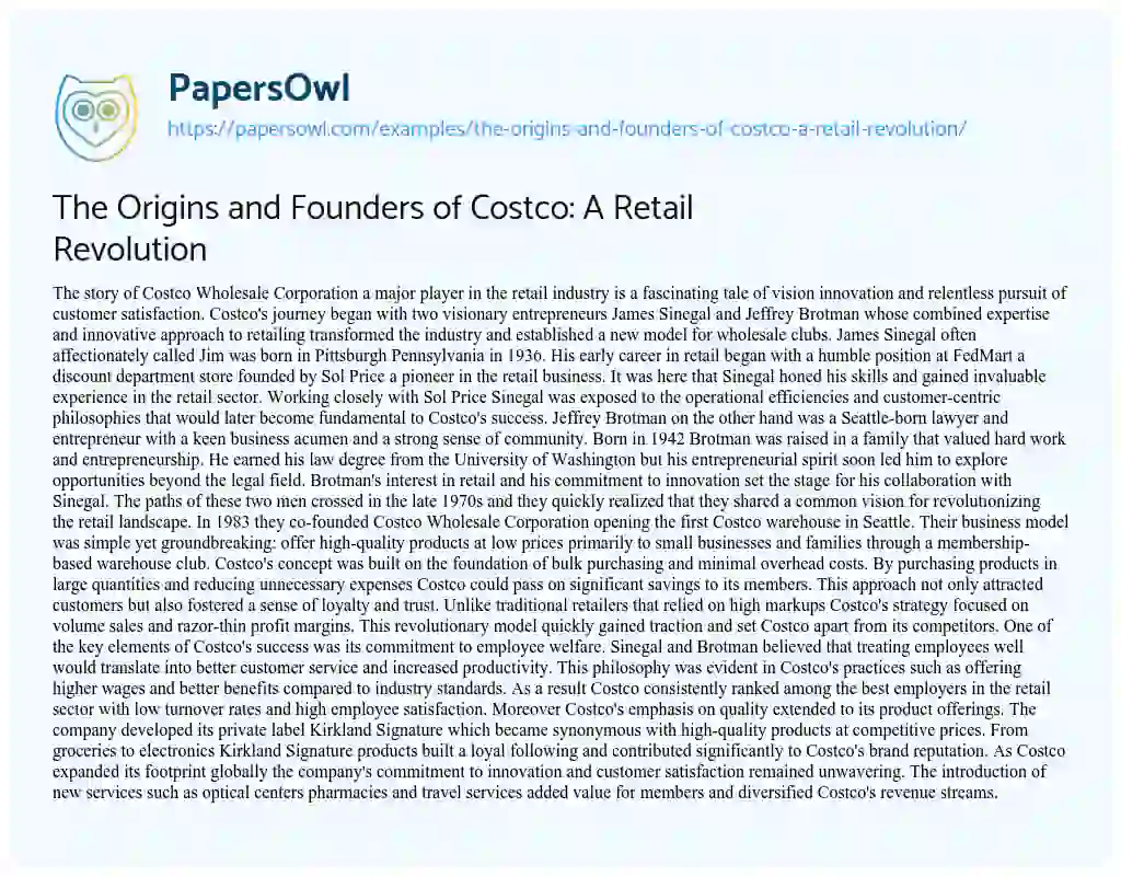 Essay on The Origins and Founders of Costco: a Retail Revolution