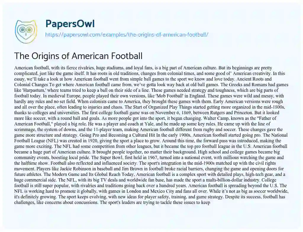 Essay on The Origins of American Football