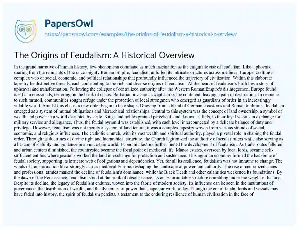 Essay on The Origins of Feudalism: a Historical Overview