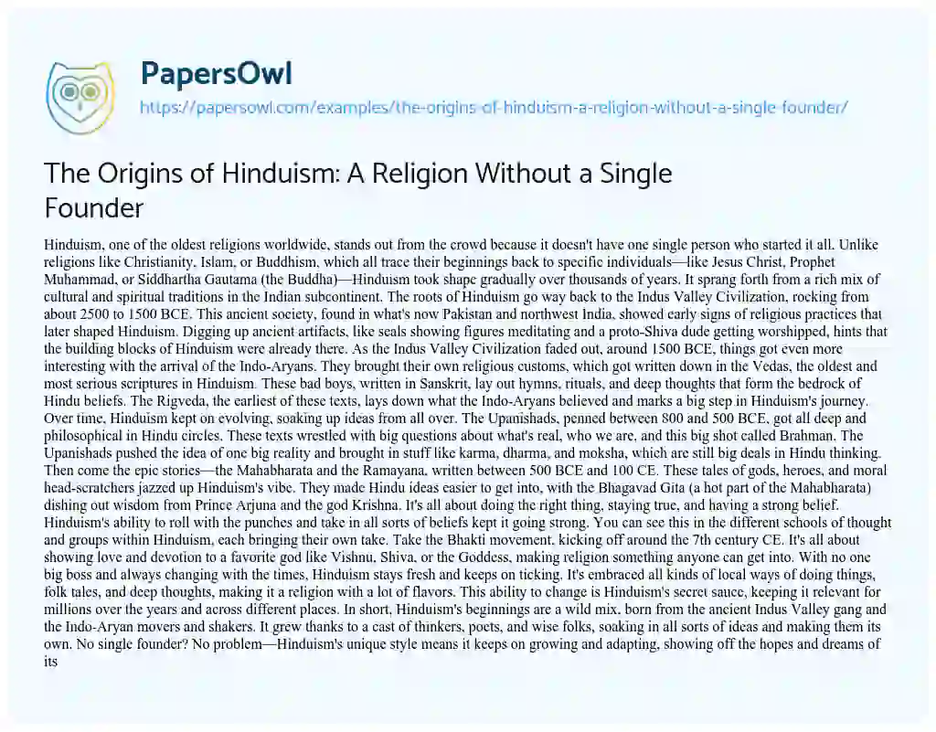 Essay on The Origins of Hinduism: a Religion Without a Single Founder