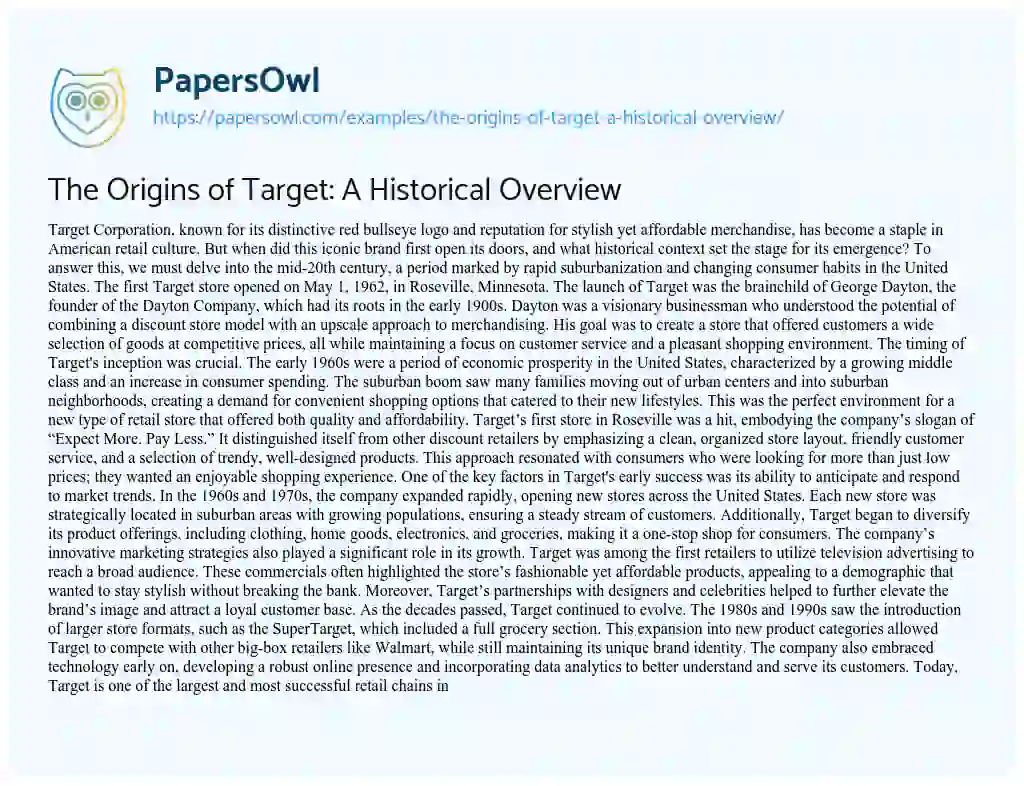 Essay on The Origins of Target: a Historical Overview
