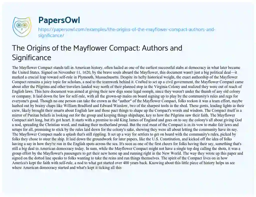Essay on The Origins of the Mayflower Compact: Authors and Significance