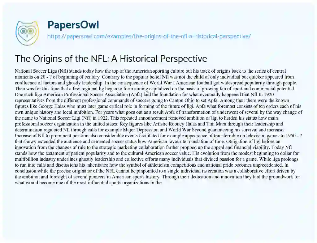 Essay on The Origins of the NFL: a Historical Perspective