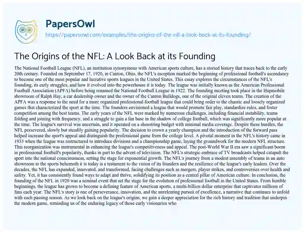 Essay on The Origins of the NFL: a Look Back at its Founding