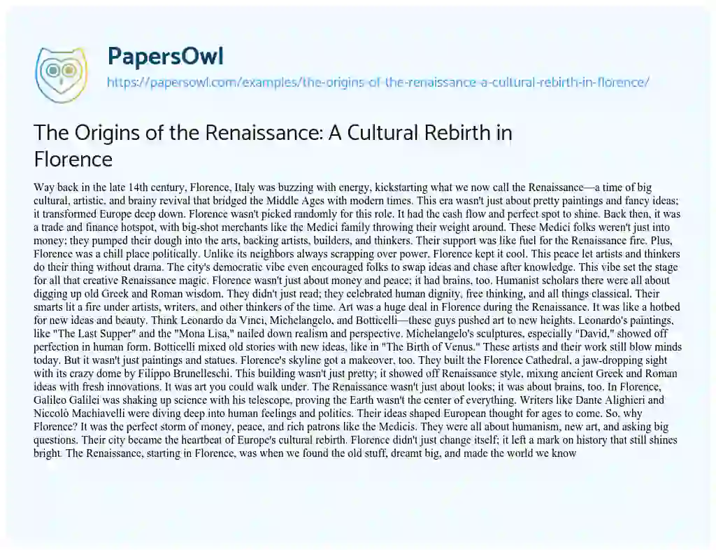 The Origins of the Renaissance: A Cultural Rebirth in Florence - Free ...