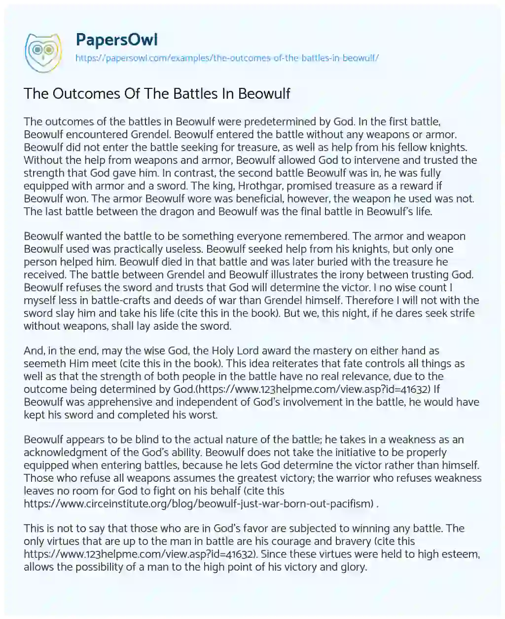 The Outcomes of the Battles in Beowulf essay