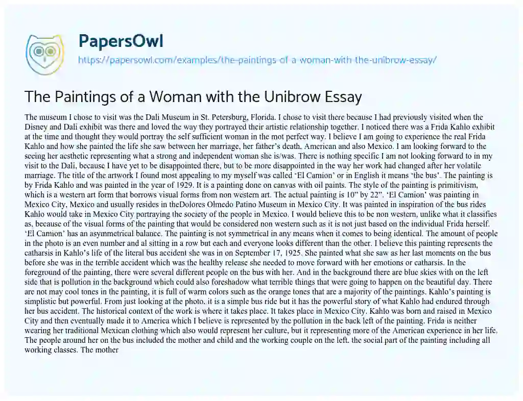 Essay on The Paintings of a Woman with the Unibrow Essay