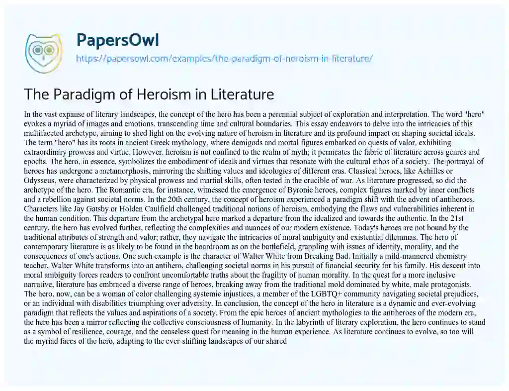 Essay on The Paradigm of Heroism in Literature