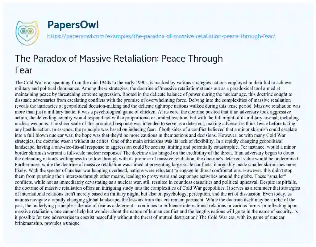 Essay on The Paradox of Massive Retaliation: Peace through Fear