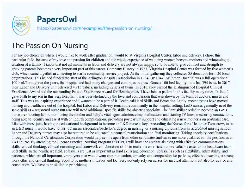 The Passion on Nursing essay
