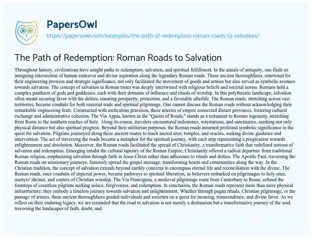 Essay on The Path of Redemption: Roman Roads to Salvation