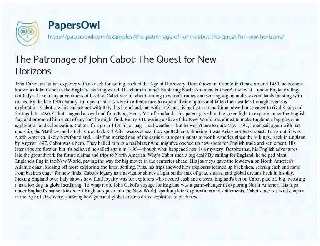 Essay on The Patronage of John Cabot: the Quest for New Horizons