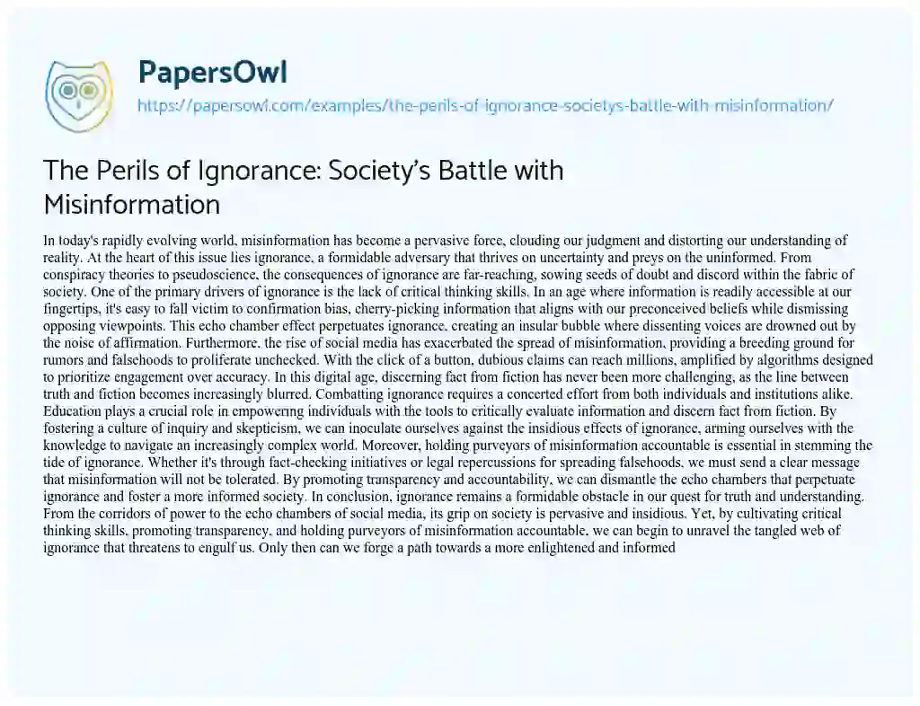 Essay on The Perils of Ignorance: Society’s Battle with Misinformation