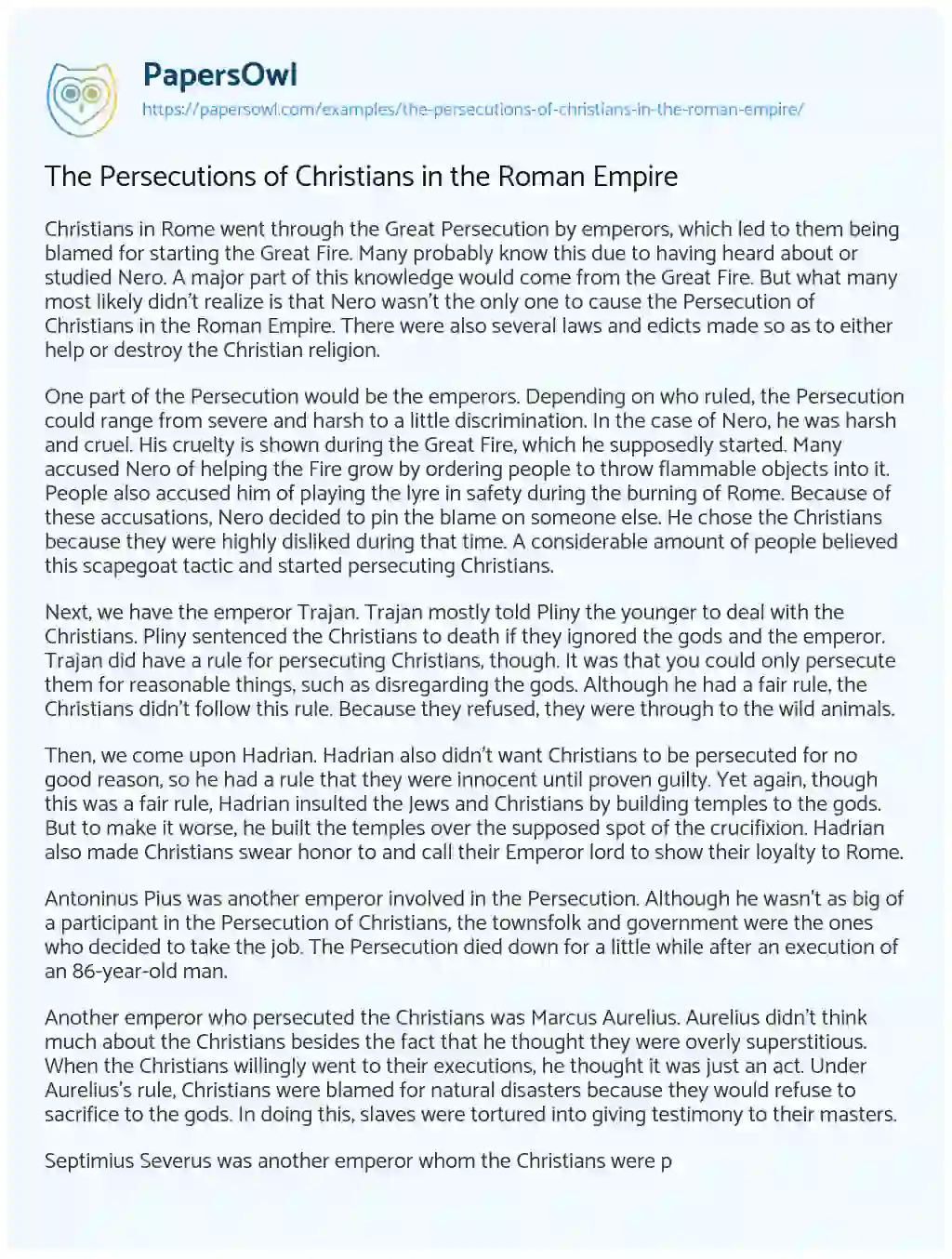 The Persecutions of Christians in the Roman Empire essay