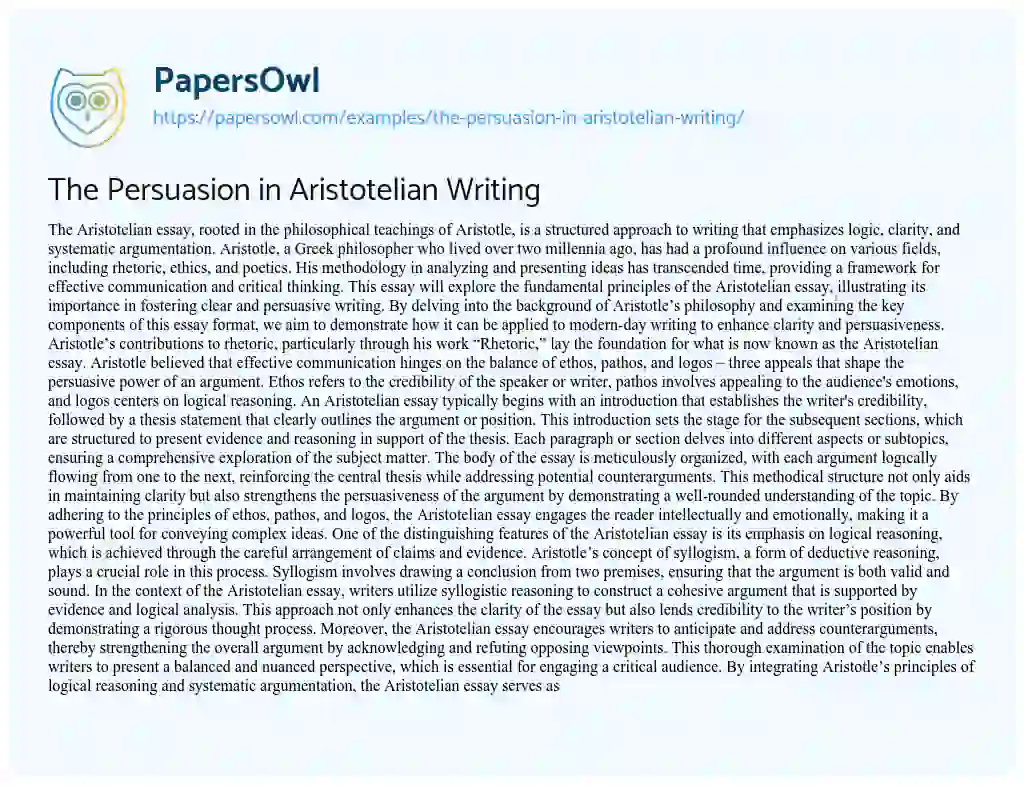 Essay on The Persuasion in Aristotelian Writing