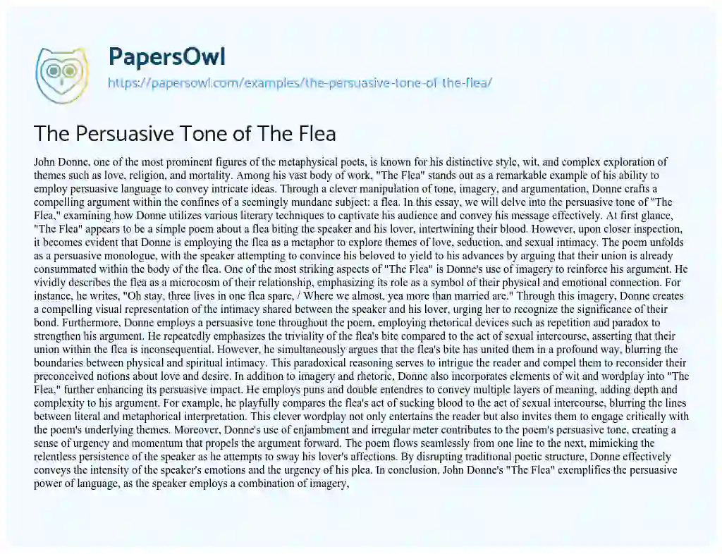Essay on The Persuasive Tone of the Flea