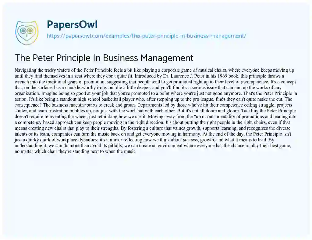 Essay on The Peter Principle in Business Management