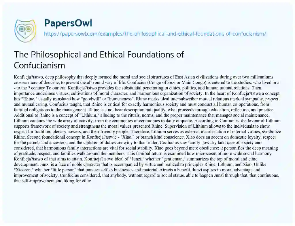 Essay on The Philosophical and Ethical Foundations of Confucianism