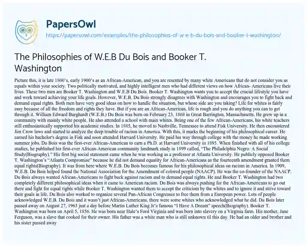 Essay on The Philosophies of W.E.B Du Bois and Booker T. Washington
