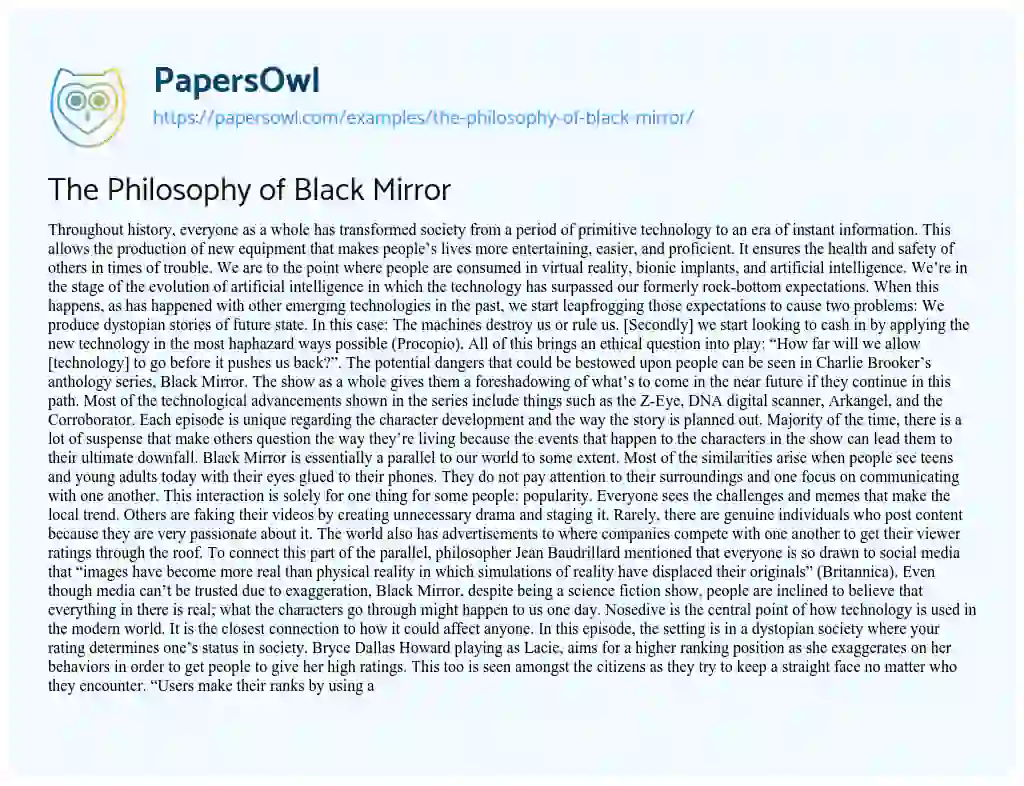Essay on The Philosophy of Black Mirror