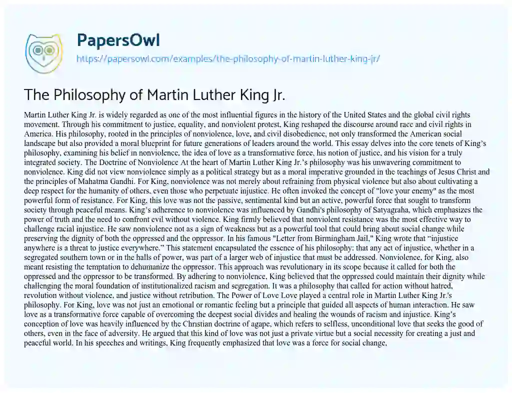 Essay on The Philosophy of Martin Luther King Jr.