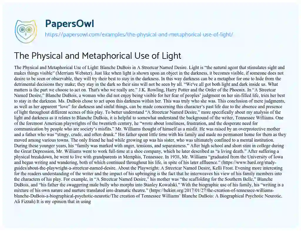 Essay on The Physical and Metaphorical Use of Light