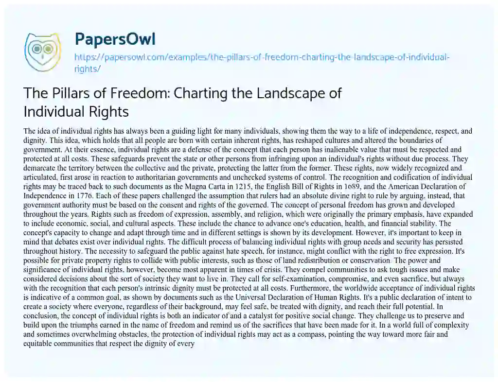 Essay on The Pillars of Freedom: Charting the Landscape of Individual Rights