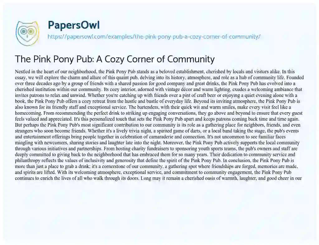 Essay on The Pink Pony Pub: a Cozy Corner of Community