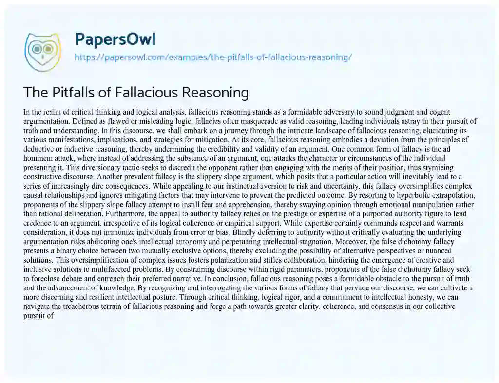 Essay on The Pitfalls of Fallacious Reasoning