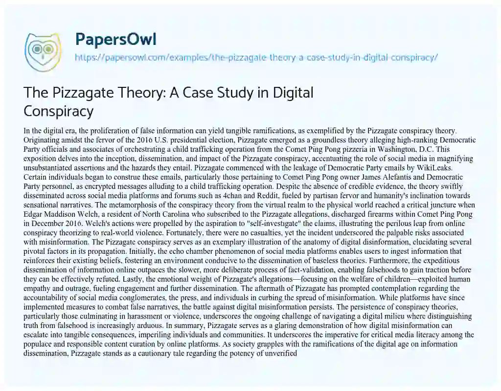 Essay on The Pizzagate Theory: a Case Study in Digital Conspiracy
