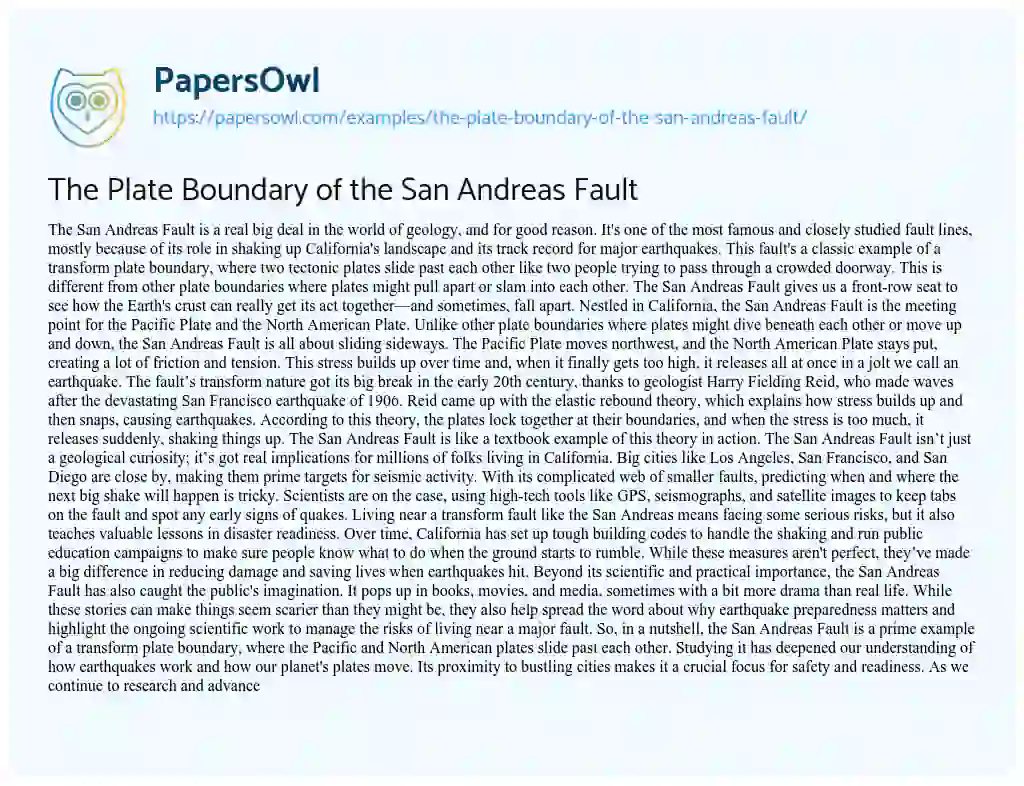 Essay on The Plate Boundary of the San Andreas Fault