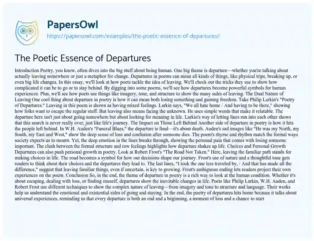 Essay on The Poetic Essence of Departures