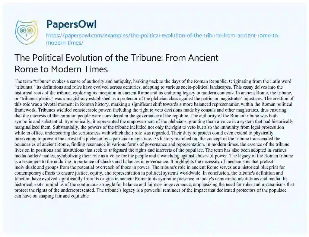 Essay on The Political Evolution of the Tribune: from Ancient Rome to Modern Times