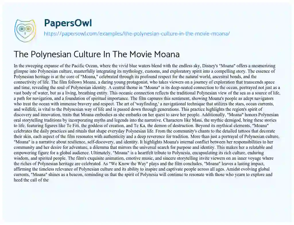 Essay on The Polynesian Culture in the Movie Moana