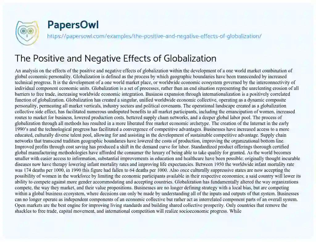 Essay on The Positive and Negative Effects of Globalization