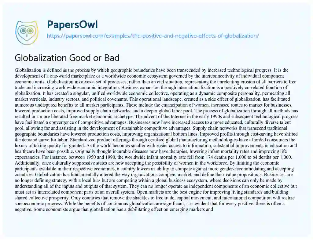 Essay on The Positive and Negative Effects of Globalization