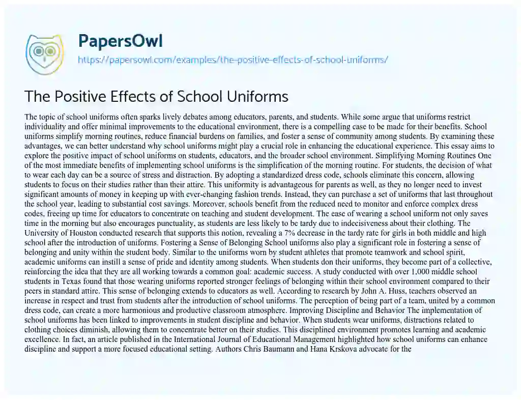 Essay on The Positive Effects of School Uniforms