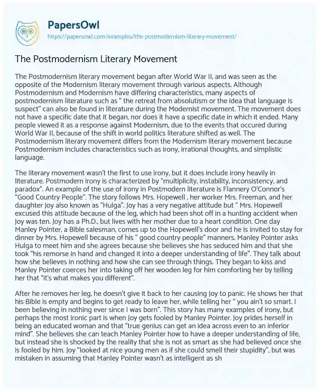 Essay on The Postmodernism Literary Movement