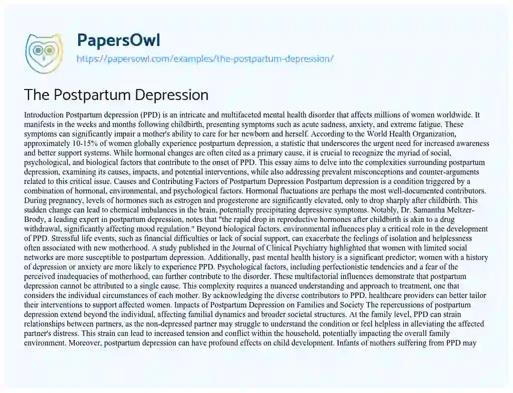 Essay on The Postpartum Depression