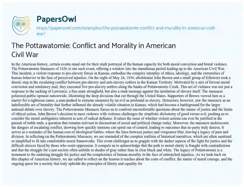 Essay on The Pottawatomie: Conflict and Morality in American Civil War
