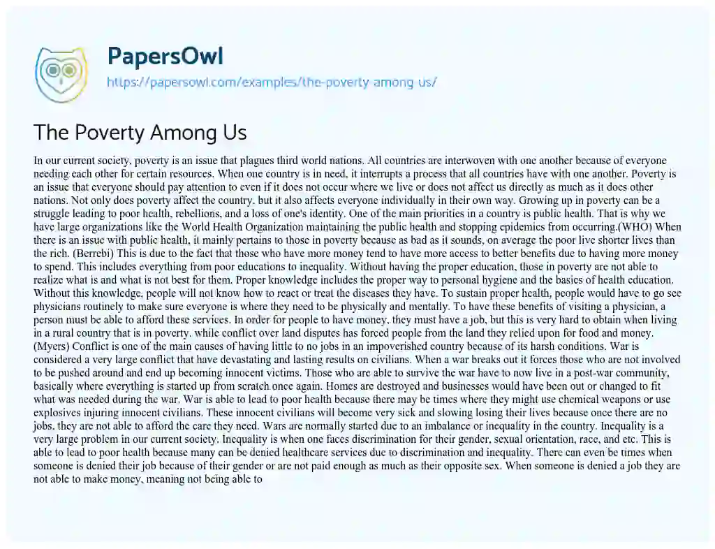 The Poverty Among Us essay