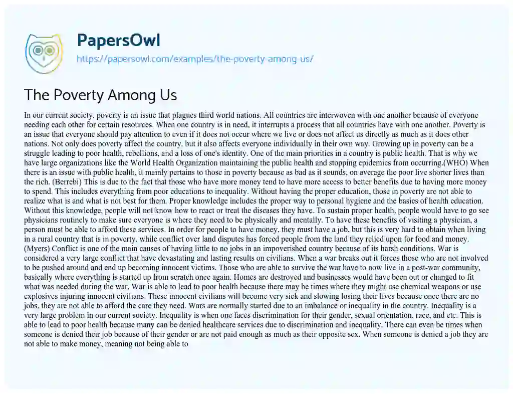 Essay on The Poverty Among Us