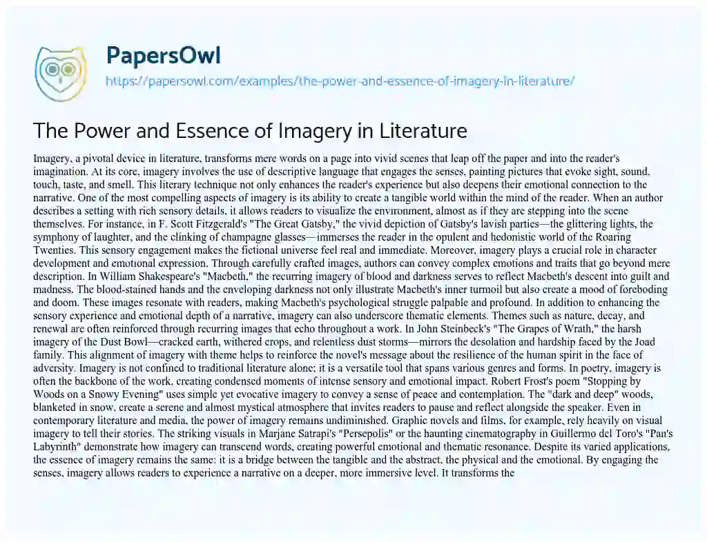 The Power and Essence of Imagery in Literature - Free Essay Example ...