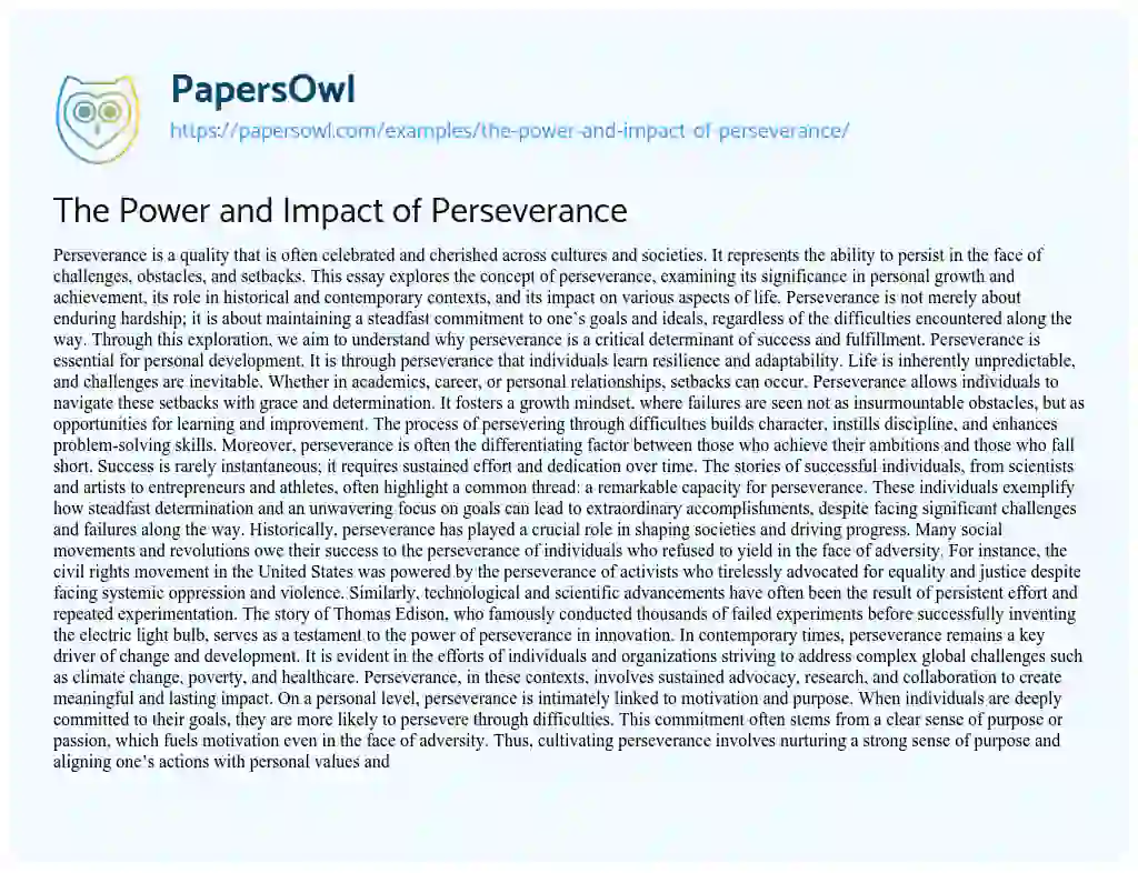 Essay on The Power and Impact of Perseverance