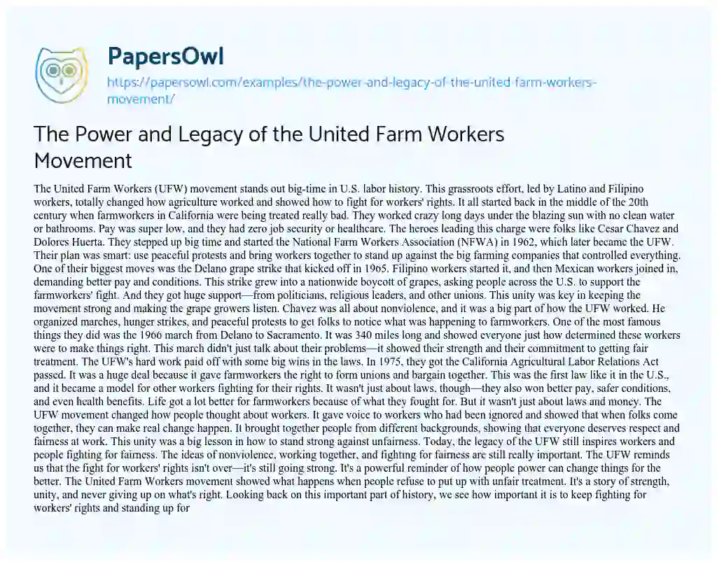 Essay on The Power and Legacy of the United Farm Workers Movement