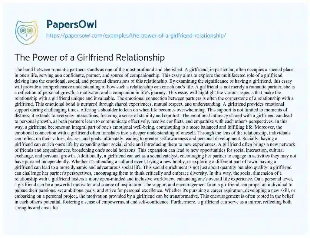 Essay on The Power of a Girlfriend Relationship