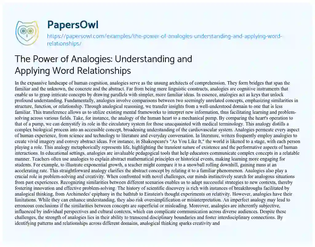 Essay on The Power of Analogies: Understanding and Applying Word Relationships