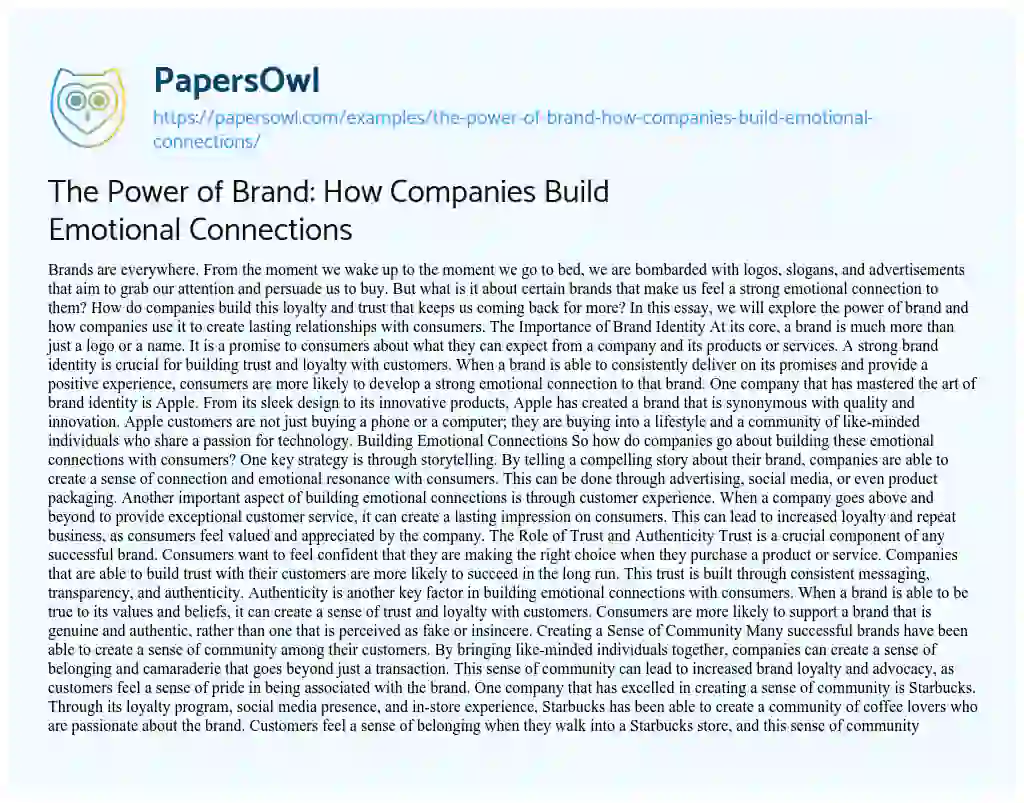 Essay on The Power of Brand: How Companies Build Emotional Connections