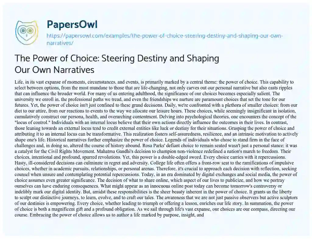 Essay on The Power of Choice: Steering Destiny and Shaping our own Narratives